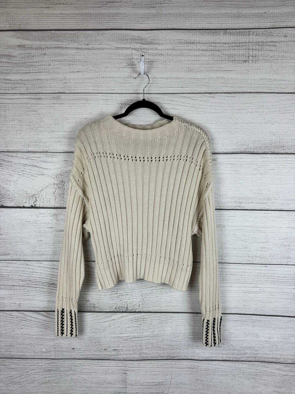 Zara Women's Ivory Stitched Knit Long Sleeve Sweater Size Small